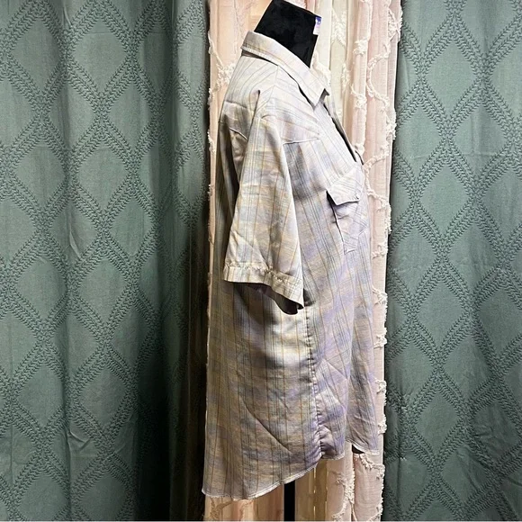 Vintage Men's Plaid Pearl Snap Short Sleeve Shirt - Size Large - Picture 13 of 14